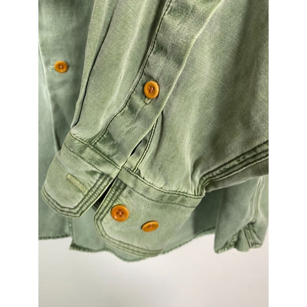 Ryan Michael Men Silk Blend Green Button Up Shirt Size Large Long Sleeve Western - Picture 9 of 16